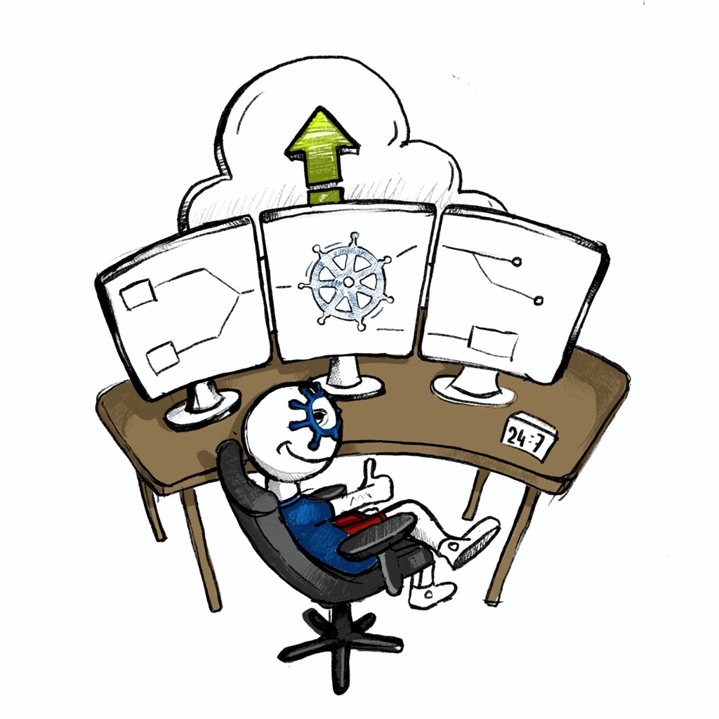 Kubernetes Figur vor Bildschirmen; Kubernetes und Cloud-Souveränität